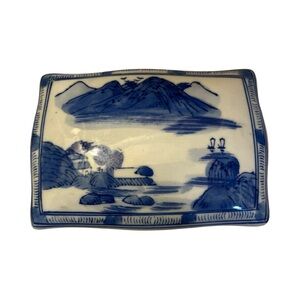 Arita Blue and White Porcelain Decorative Trinket Box - Classic Scenic Design